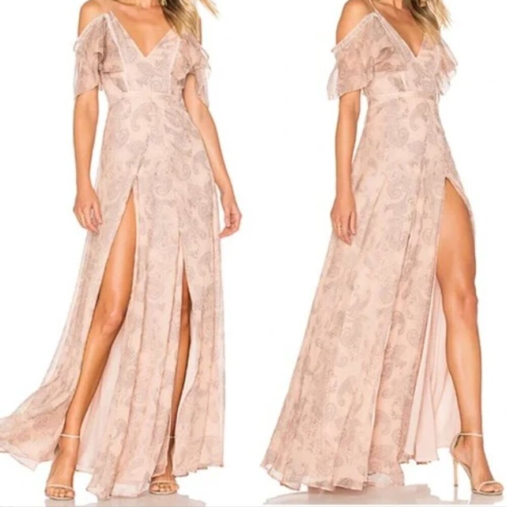The Jetset Diaries Paisley Cold Shoulder Maxi Dress L Boho Festival Chic